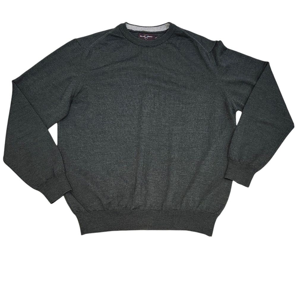 BLACK BROWN 1826 Men's 100% Merino Wool Crew Neck Pullover Green Sweater Size‎ L